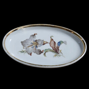 Vintage Danmark Porcelain Denmark Oval Dish Floral Gold Trim Trinket Pin Tray